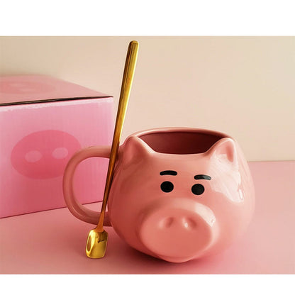 Cute Cartoons Pink Pig Shape Breakfast Milk Coffee Mugs