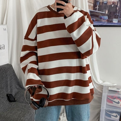 Men Sweatshirt Classic Striped Hip Hop Casual Trend Pullover