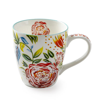 Mug Hand-painted Ceramic Cups  Large Capacity Flower Pattern