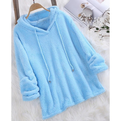 Women Hoodies Long Sleeve Plush Fluffy Pullover