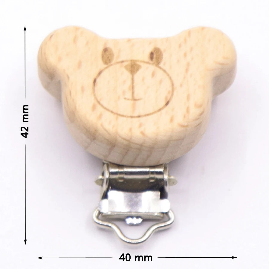 Wooden Baby Teething Clip Heart Animal Shape Holder