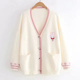 Women Cartoon Embroidery Knit Cardigan Spring Autumn Casual Sweater