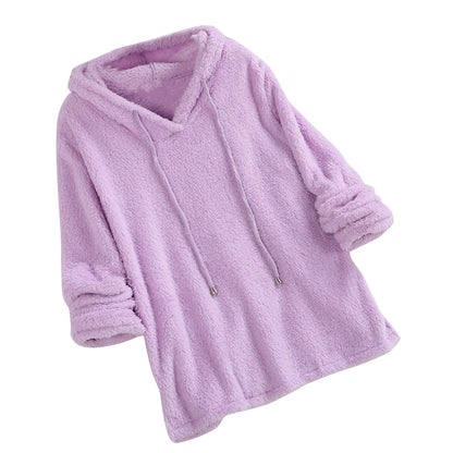 Women Hoodies Long Sleeve Plush Fluffy Pullover