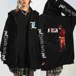 Hot Death Note Anime Zip Up Hoodie Hip Hop Streetwear Long Sleeve