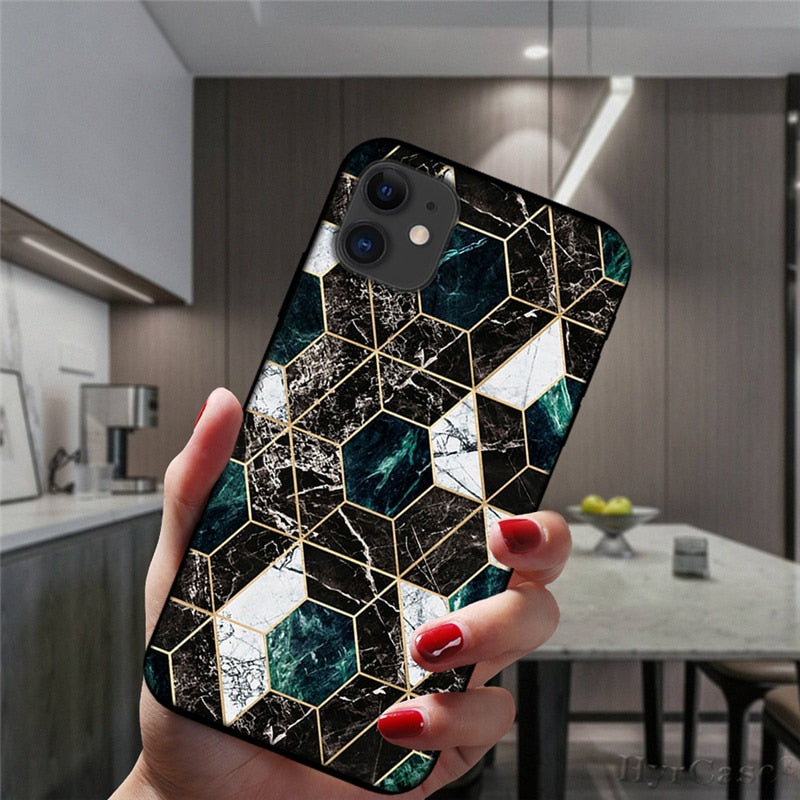 Marble Geometric Art Soft Silicone Cover For iPhone