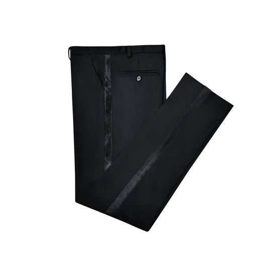 Men's Black Pants Satin Trim Slim Fit Suit Trousers