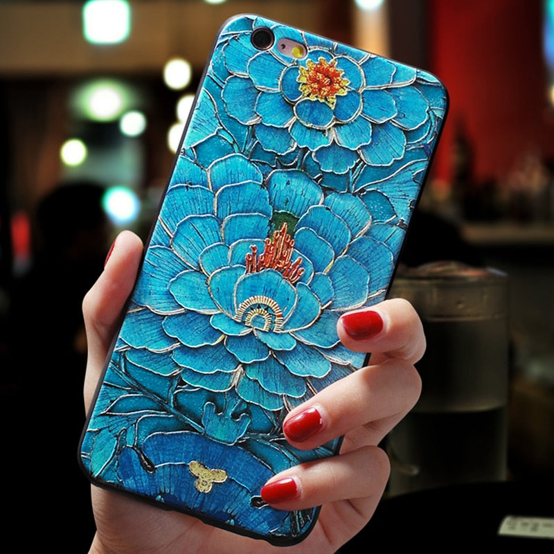 Relief Flower Emboss Silicone Case For iPhone Back Cover