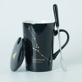 Ceramic Mugs Constellations Creative Glass with Spoon Lid Black and Gold Porcelain