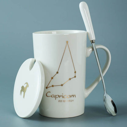 Ceramic Mugs Constellations Creative Glass with Spoon Lid Black and Gold Porcelain