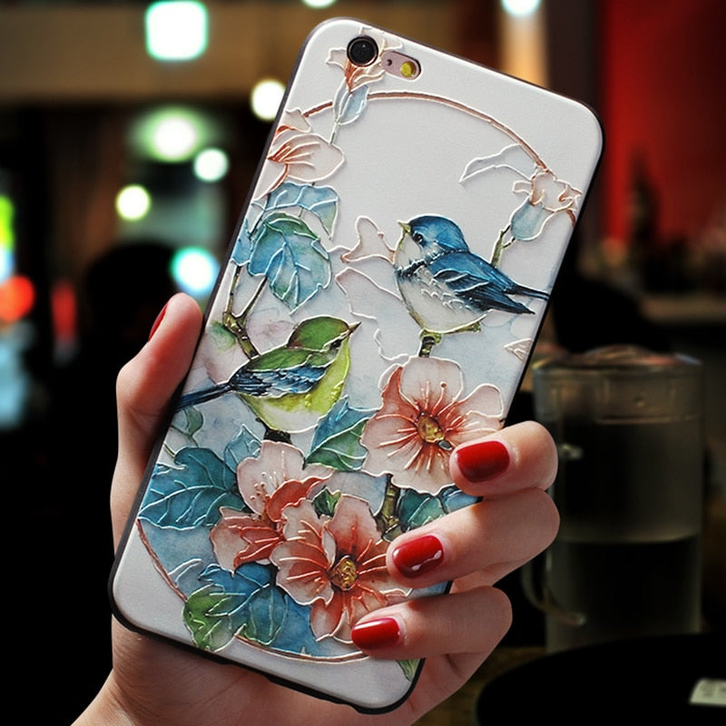 Relief Flower Emboss Silicone Case For iPhone Back Cover