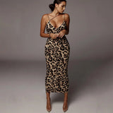 Leopard Print Sleeveless Midi Dress Streetwear Chic