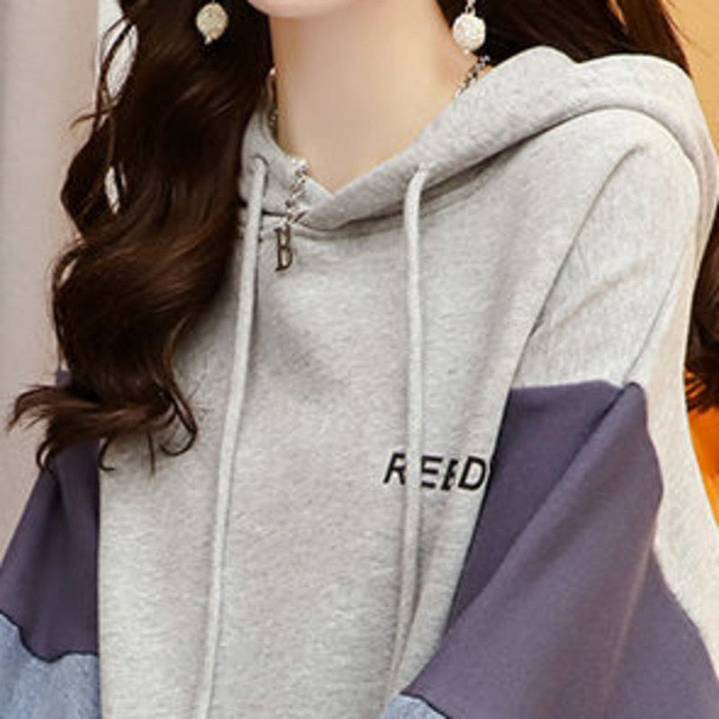 Women Hoodies Patchwork Pullovers Casual Streetwear