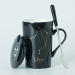 Ceramic Mugs Constellations Creative Glass with Spoon Lid Black and Gold Porcelain