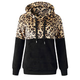 Women Hoodies Leopard Zipper Tops Long Sleeve