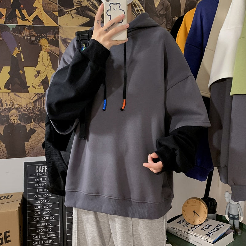 Spring Autumn Fashion Harajuku Patchwork Casual Oversized Hoodies Hip Hop - xinnzy