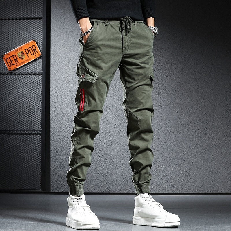 Herren-Baumwoll-Tactical-Cargo-Hose, Streetwear, Slim-Fit-Jogginghose