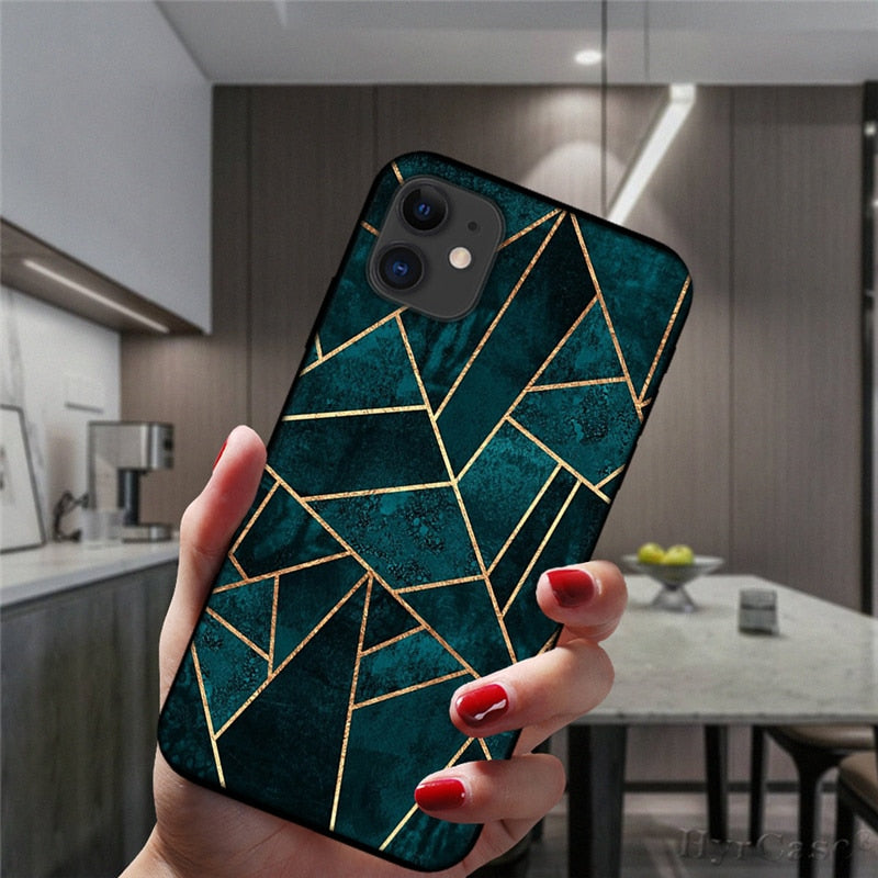 Marble Geometric Art Soft Silicone Cover For iPhone