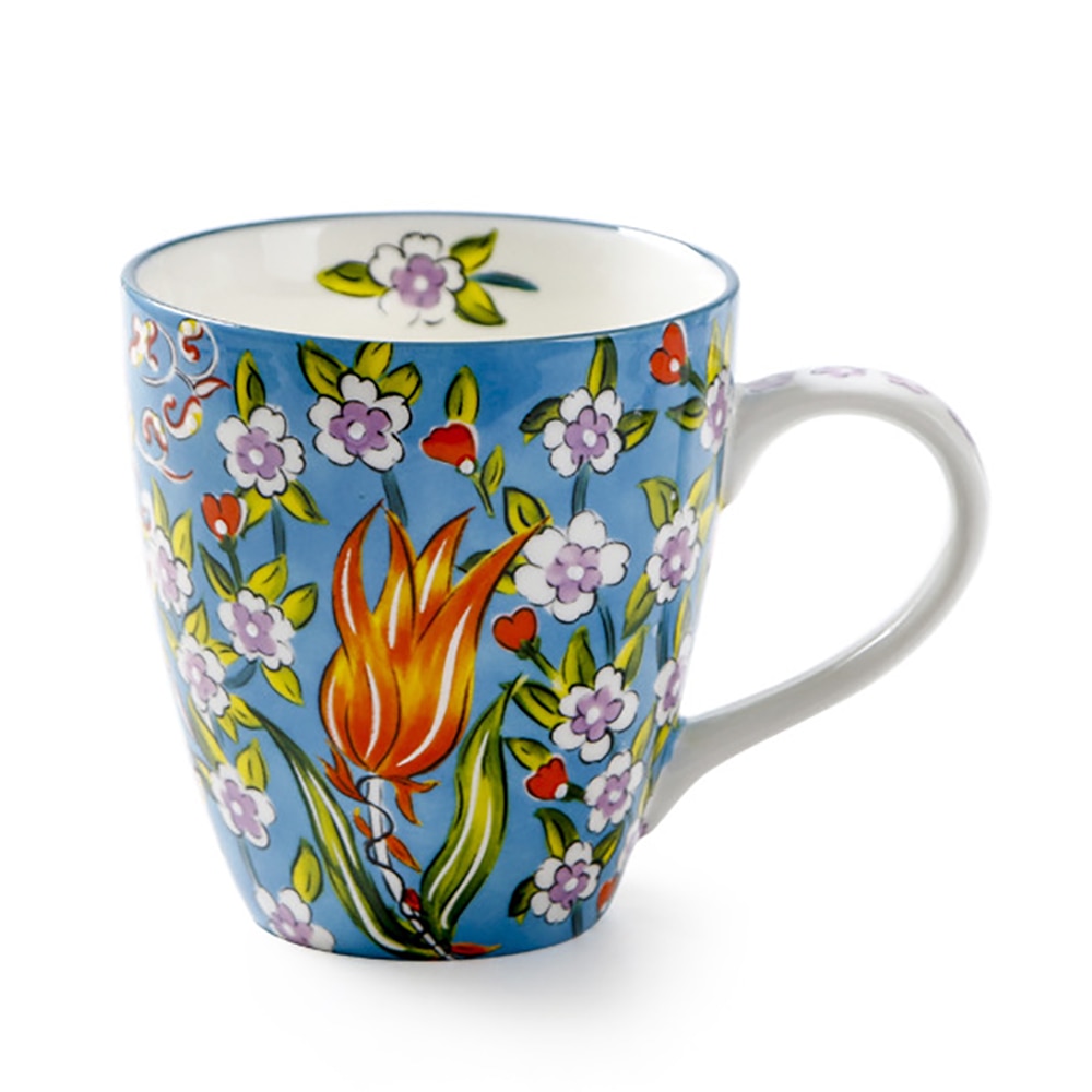 Mug Hand-painted Ceramic Cups  Large Capacity Flower Pattern