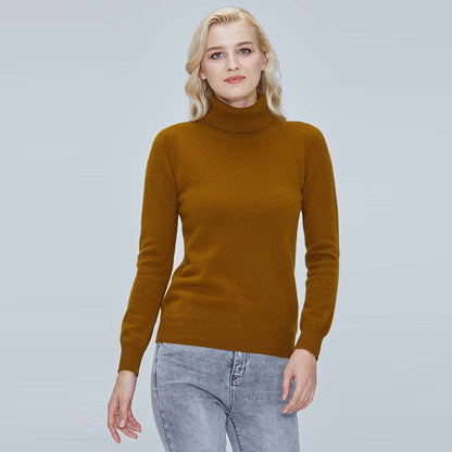 Turtleneck Sweater Pure Merino Wool Autumn Winter Warm Soft Knitted Pullover Female Jumper Tops - xinnzy