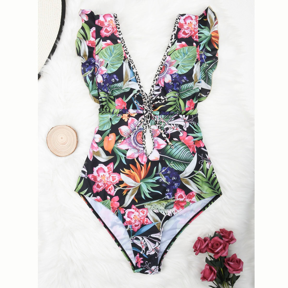 Ruffle Women Sexy One Pieces Swimsuit High Cut Brazilian