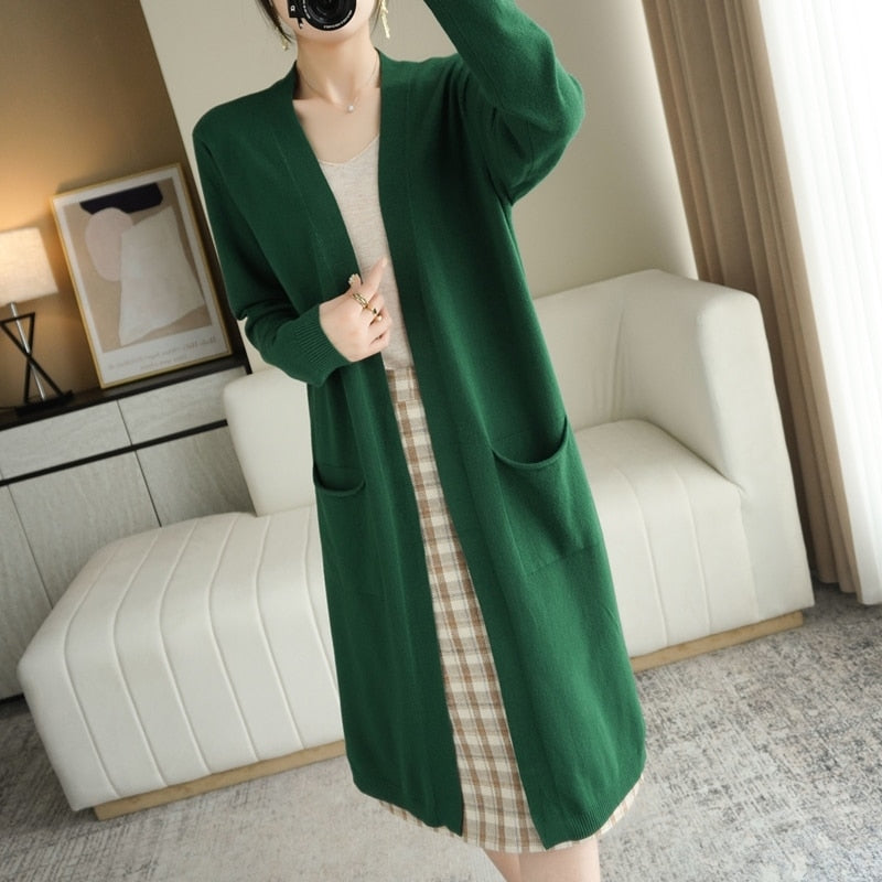 cardigans for Autumn and Winter Casual Long Knitted Cardigan women sweater coat V-Neck Cardigans - xinnzy