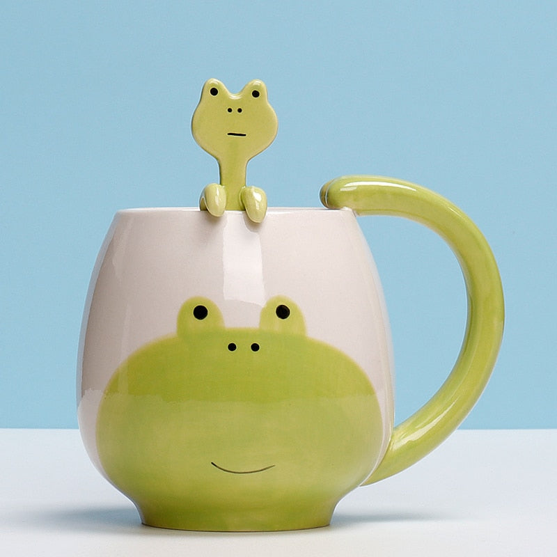 Mug Cartoon Lovely Panda Frog Cat Fox Pig Include spoon