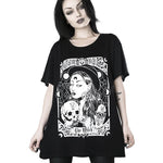 Gothic Schwarz Frauen Brief Schädel Katze Druck Lange T-shirt 2020 Sommer 