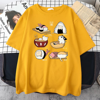 Essen süße Katze Sushi Cartoon Stil Herren Harajuku Casual