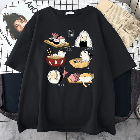 Essen süße Katze Sushi Cartoon Stil Herren Harajuku Casual