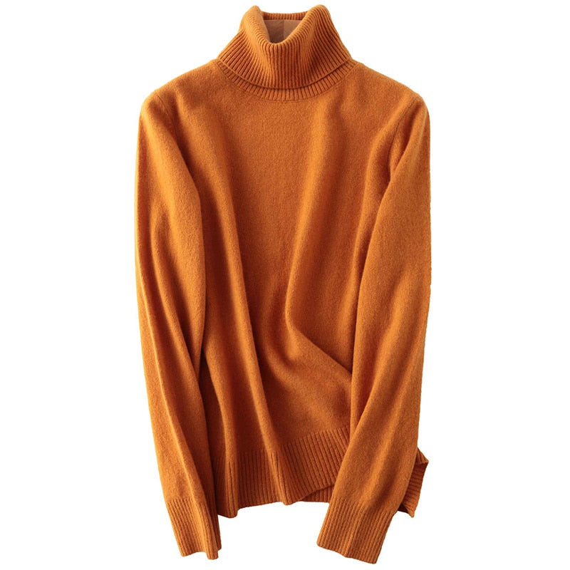 Turtleneck Sweater Pure Merino Wool Autumn Winter Warm Soft Knitted Pullover Female Jumper Tops - xinnzy