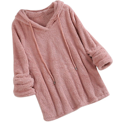 Women Hoodies Long Sleeve Plush Fluffy Pullover