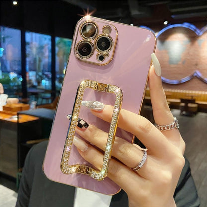 Korea Crystal Square Holder Gold Plating Phone Case For iphone