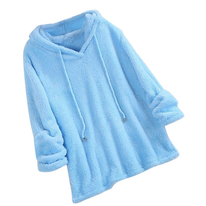 Women Hoodies Long Sleeve Plush Fluffy Pullover