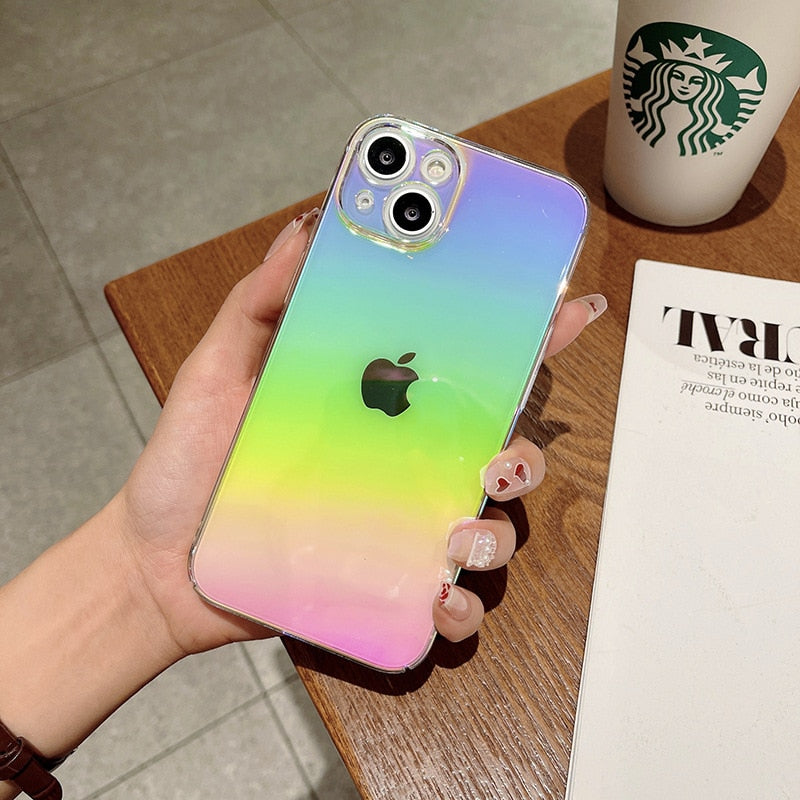 Modische Regenbogen-Laser-Handyhülle für iPhone, transparent