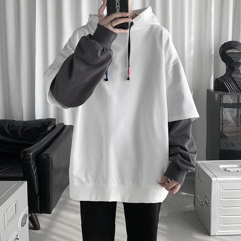 Spring Autumn Fashion Harajuku Patchwork Casual Oversized Hoodies Hip Hop - xinnzy