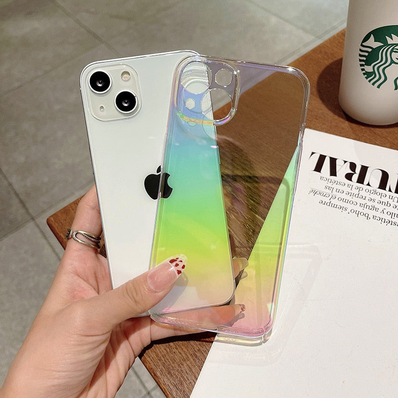 Fashion Rainbow Laser Phone Case For iPhone Clear