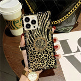 Leopard feather diamond ring stand metal  case for iphone