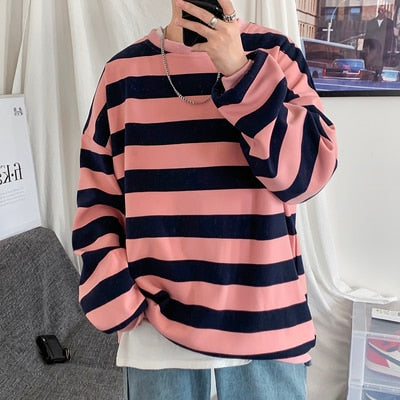 Men Sweatshirt Classic Striped Hip Hop Casual Trend Pullover