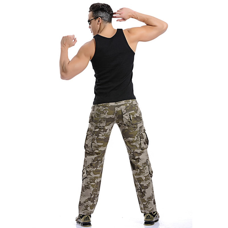 Hochwertige Herren-Cargohose, lässig, locker, mit mehreren Taschen, Camo-Jogginghose, Militär