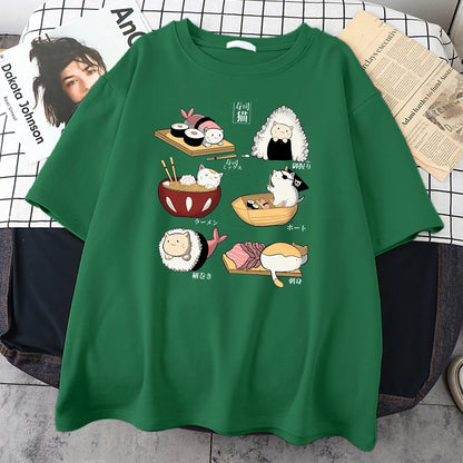Essen süße Katze Sushi Cartoon Stil Herren Harajuku Casual