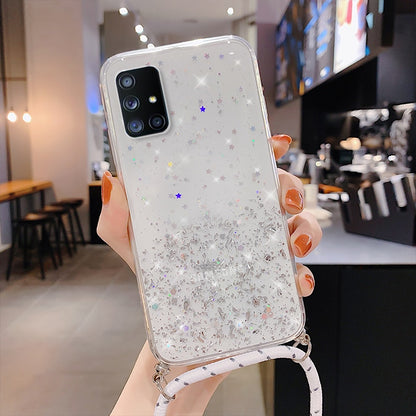 Neck Strap Clear Glitter Case For Samsung Galaxy