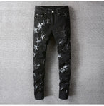 Stars Patch Jeans Black Stretch Denim Pencil Pants