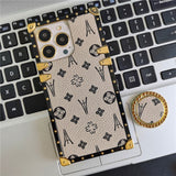 Quadratische weiche Lederhülle mit Blumenmuster für iPhone, luxuriöses Glitzer-Telefon