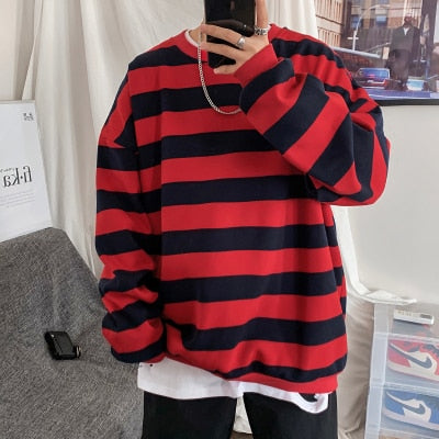 Men Sweatshirt Classic Striped Hip Hop Casual Trend Pullover