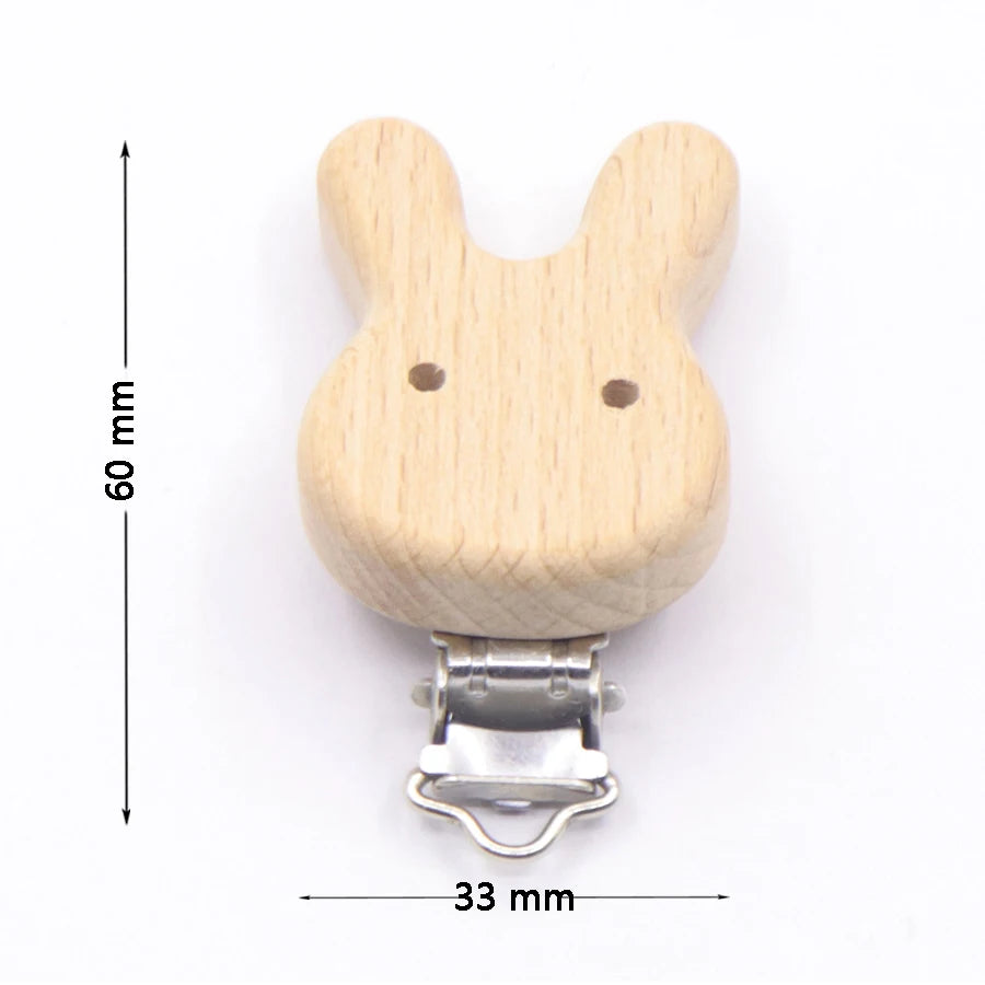 Wooden Baby Teething Clip Heart Animal Shape Holder