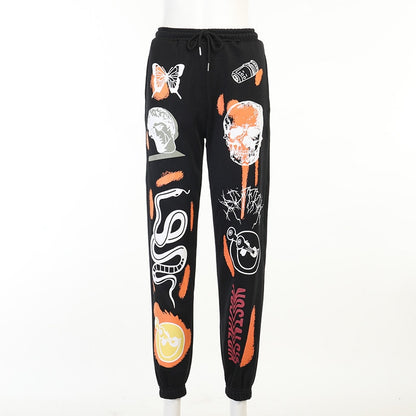 Cargohose für Damen, Hippie-Cartoon-bedruckte Hose, Jogger