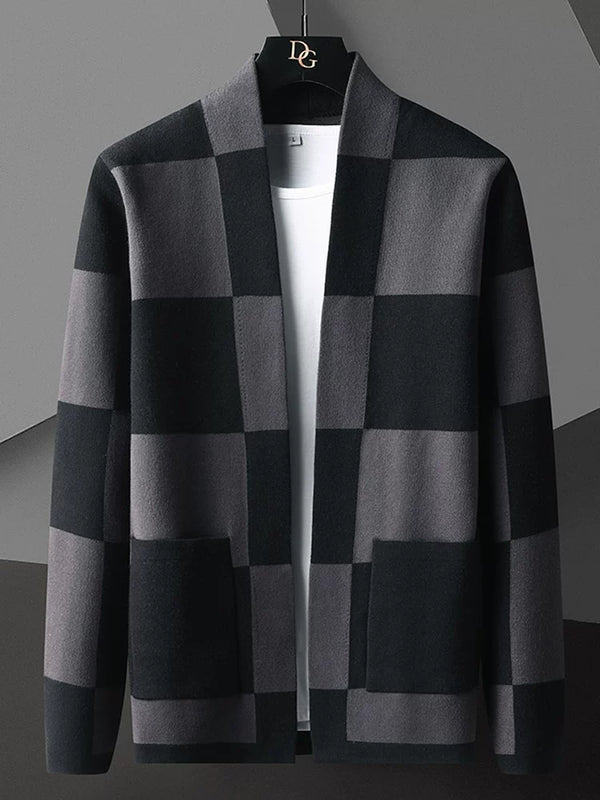 Mens Striped Knit Cardigan Brocade Sweater Cloak Cotton Outwear