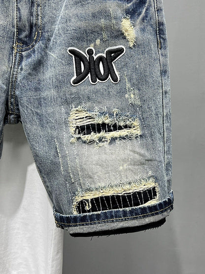 Broken Spring Summer Paste Cloth Embroidery Denim Shorts