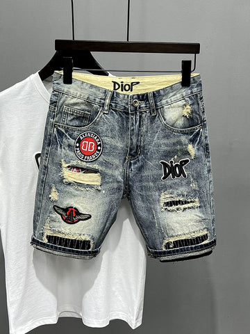 Broken Spring Summer Paste Cloth Embroidery Denim Shorts