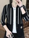 Mens Striped Knit Cardigan Brocade Sweater Cloak Cotton Outwear